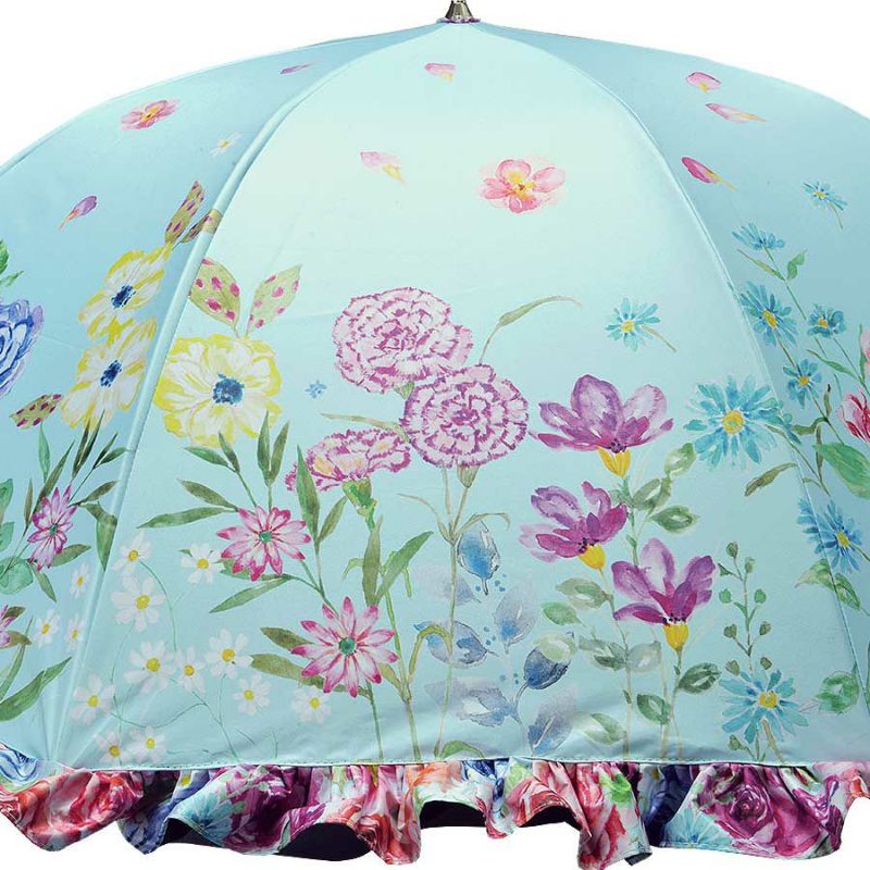 シンクビー　新品　フラワーブルー　晴雨兼用　長傘 カサノヴァ 晴雨兼用長傘 (フリル付)(フラワーブルー) / Think